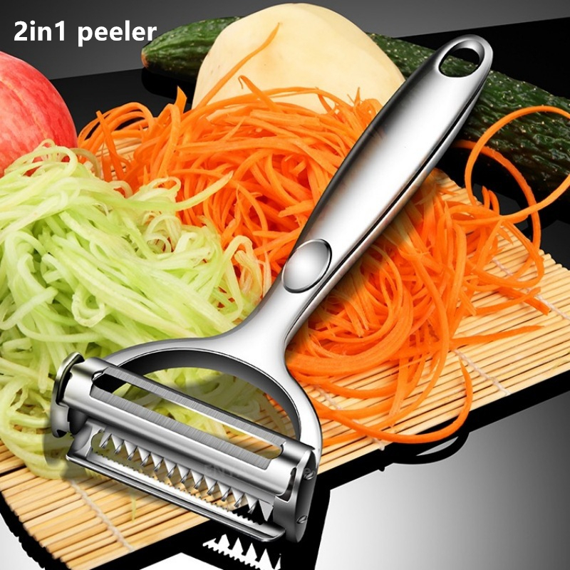 Household Kitchen Gadgets Vegetable Cutter Silk Cutter - 2in1 Stainless Steel Vegetable Peeler Potato